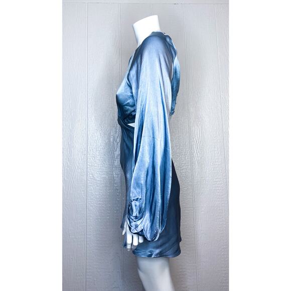 SHONA JOY La Lune Twist Front Cut Out Mini Dress Blue Silk Dress US 0 - Picture 3 of 10
